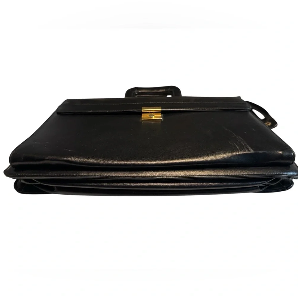 Vintage Elegant Black Vegan Leather Men’s Briefcase Attaché Bag